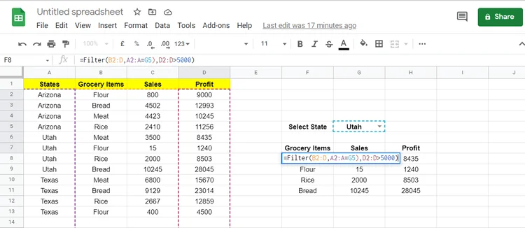 Cara menggunakan fungsi FILTER di Google Sheets