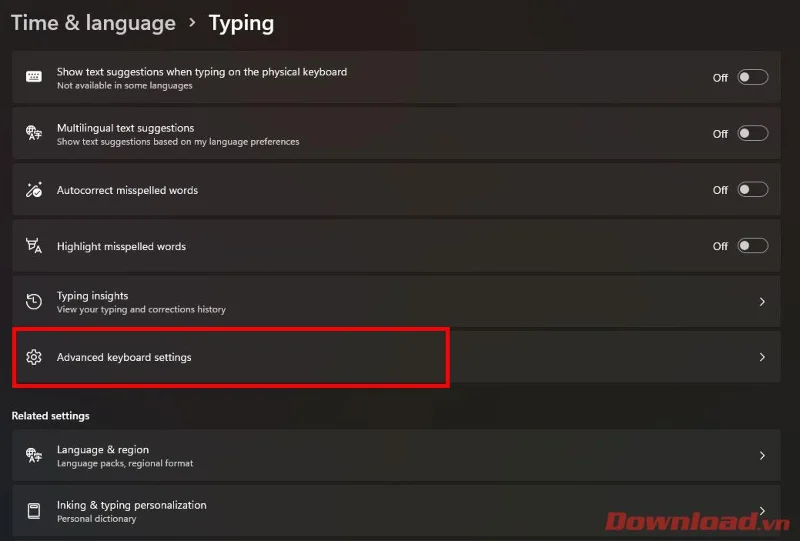 Instructions for installing keyboard shortcuts to switch input languages ​​on Windows 11