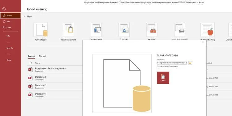 Stappen voor het maken van een nieuwe database in Access