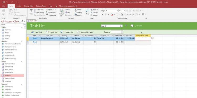 Stappen voor het maken van een nieuwe database in Access