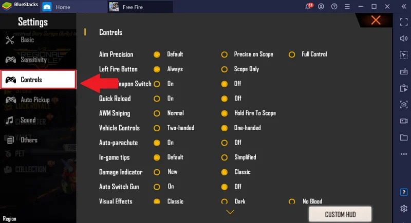 Peningkatan sensitivitas mouse untuk Free Fire di BlueStacks