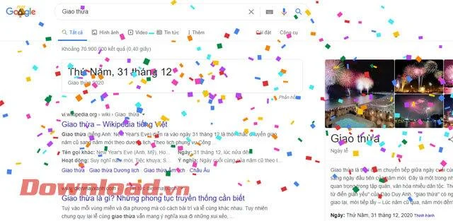 Petunjuk meluncurkan kembang api Selamat Tahun Baru di Google