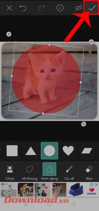 Instructions for cutting photos into circles on PicsArt