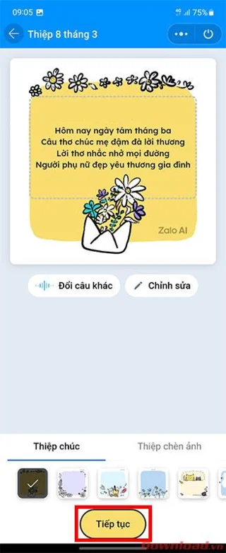 Instructions for creating cards and writing poems to congratulate March 8 with Zalo AI