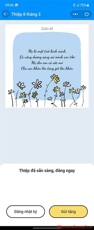Instructions for creating cards and writing poems to congratulate March 8 with Zalo AI