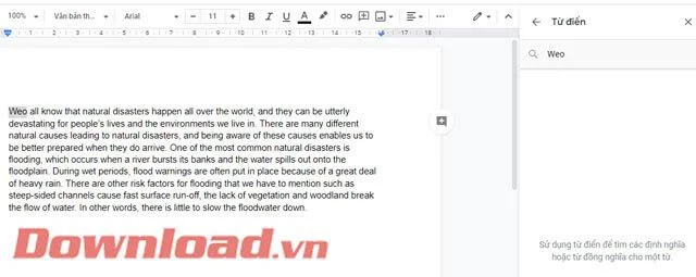 Instruções para usar o dicionário no Google Docs