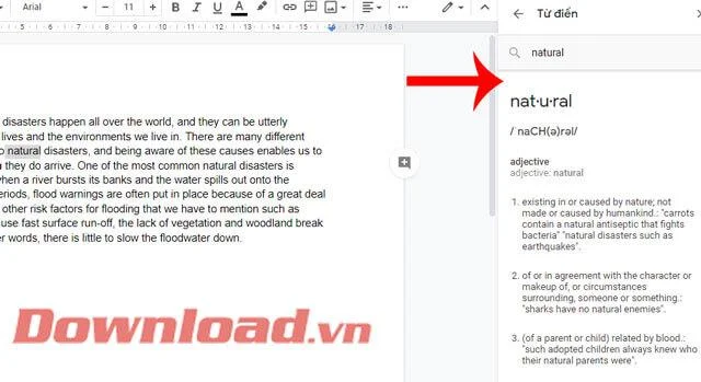 Instruções para usar o dicionário no Google Docs