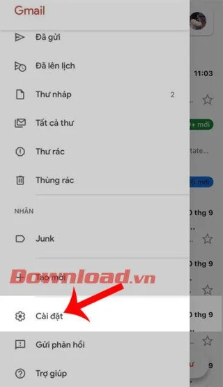 Instruções para ativar o modo de fundo escuro para Gmail em seu telefone