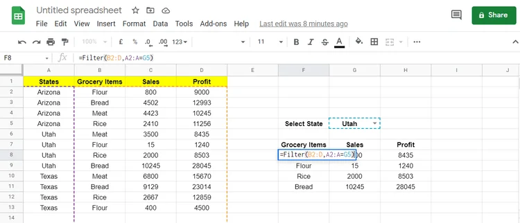 Cara menggunakan fungsi FILTER di Google Sheets