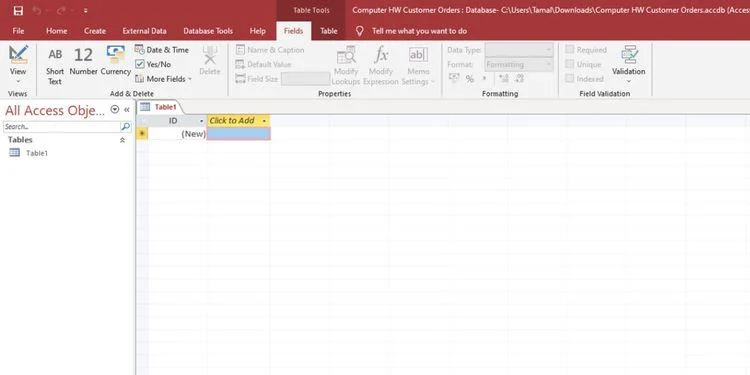 Stappen voor het maken van een nieuwe database in Access