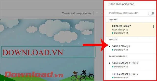 Instruções para visualizar o histórico de edições no Apresentações Google