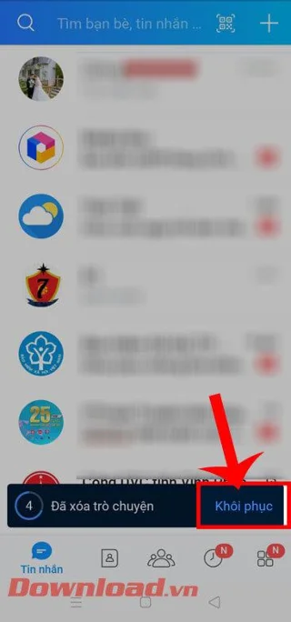 Petunjuk untuk memulihkan pesan yang dihapus di Zalo