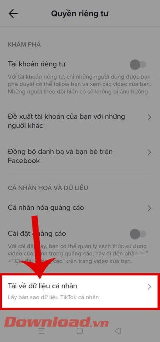 Petunjuk untuk mengunduh data akun di TikTok