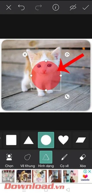 Instructions for cutting photos into circles on PicsArt