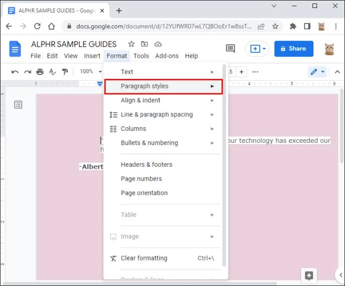 نحوه تغییر رنگ پس زمینه در Google Doc