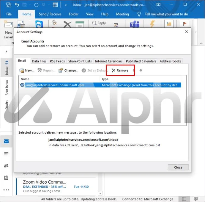 چگونه یک حساب کاربری را از Outlook حذف کنیم