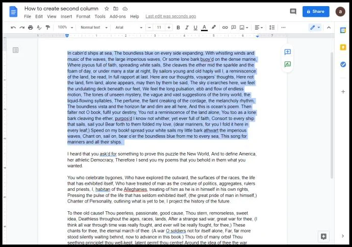 Come creare due colonne in Google Docs