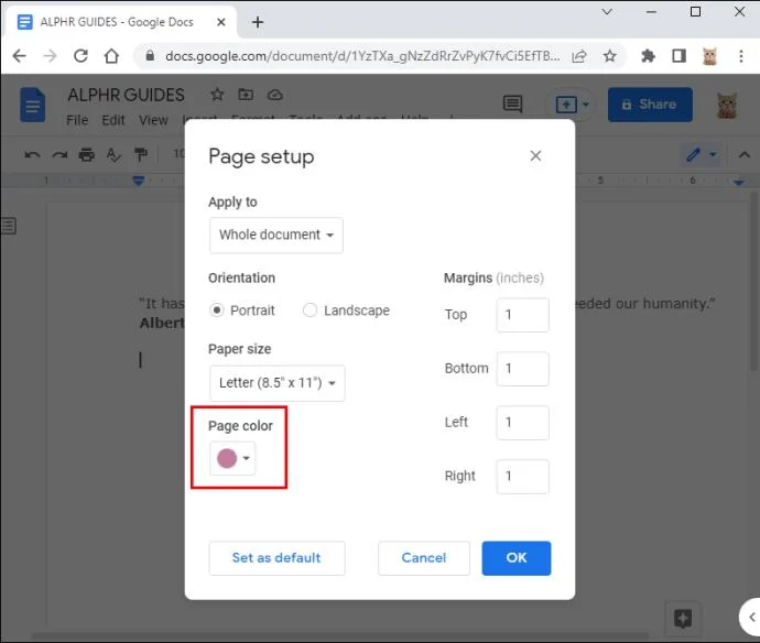 نحوه تغییر رنگ پس زمینه در Google Doc