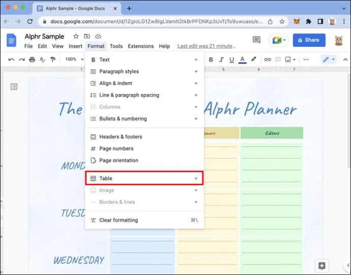 نحوه حذف یک جدول در Google Docs