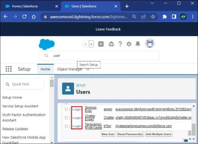 다른 사용자로 Salesforce에 로그인하는 방법