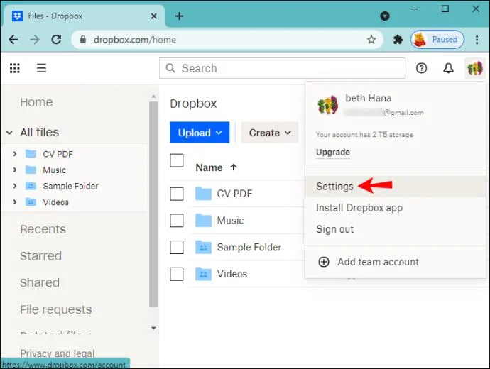 نحوه لغو اشتراک Dropbox
