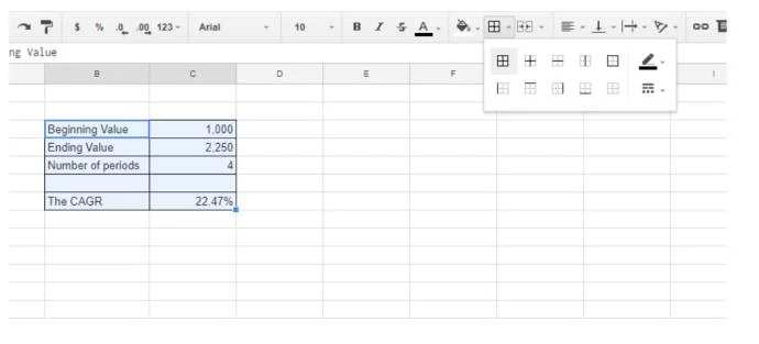 Come aggiungere la formula CAGR ai fogli di lavoro di Google Sheets