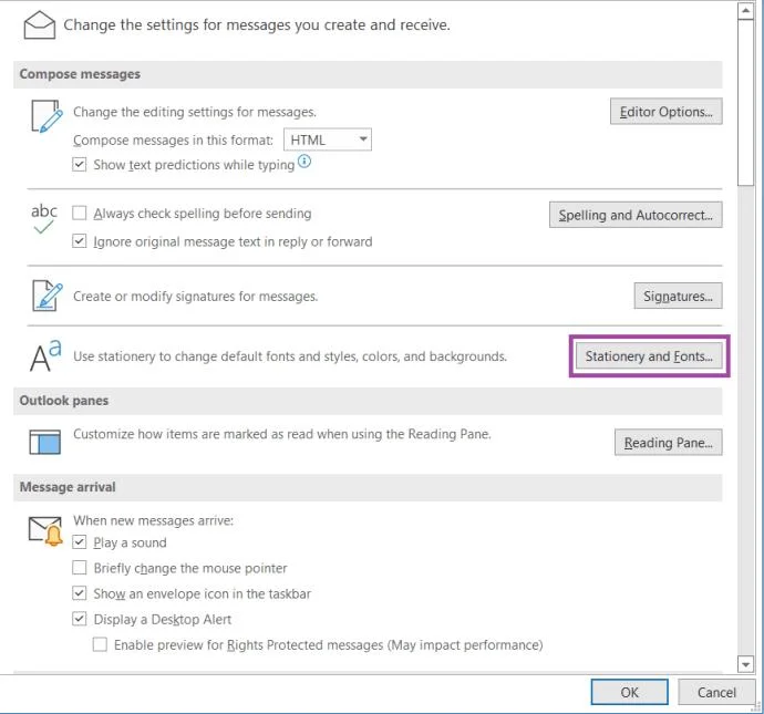كيفية تغيير الخط الافتراضي في Outlook