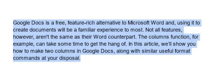 Come creare due colonne in Google Docs