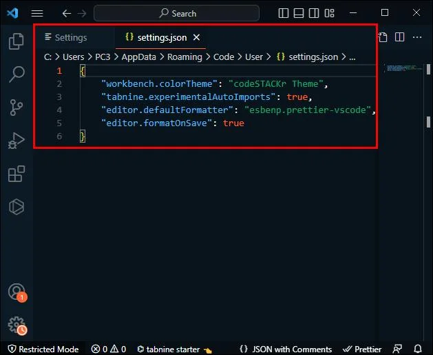 Jak otworzyć Settings.Json w kodzie VS