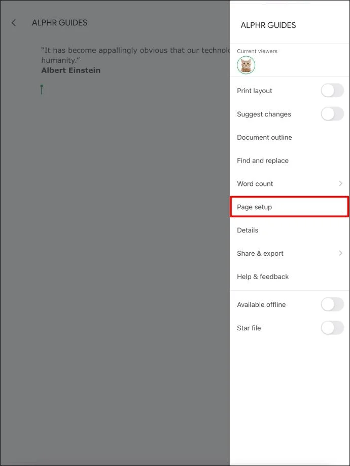نحوه تغییر رنگ پس زمینه در Google Doc