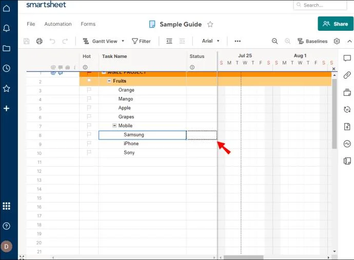 Come aggiungere una sottoattività in Smartsheet