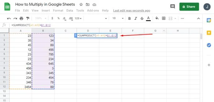 Jak mnożyć w Arkuszach Google