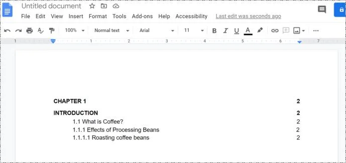 نحوه اضافه کردن فهرست مطالب به Google Doc