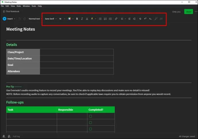 نحوه تغییر فونت پیش فرض در Evernote