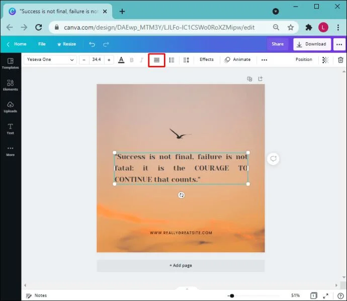 Canvaでテキストを両端揃えにする方法