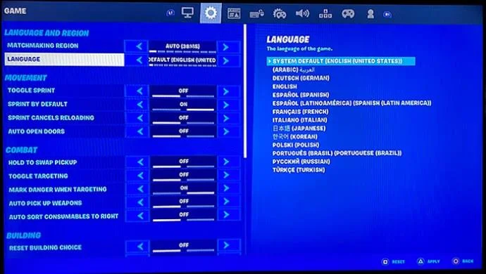 نحوه تغییر زبان در Fortnite