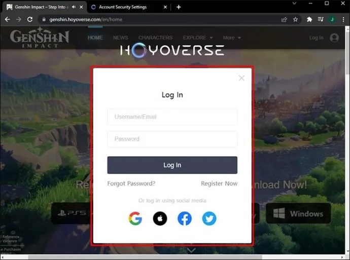 نحوه تغییر آدرس ایمیل و رمز عبور Genshin Impact