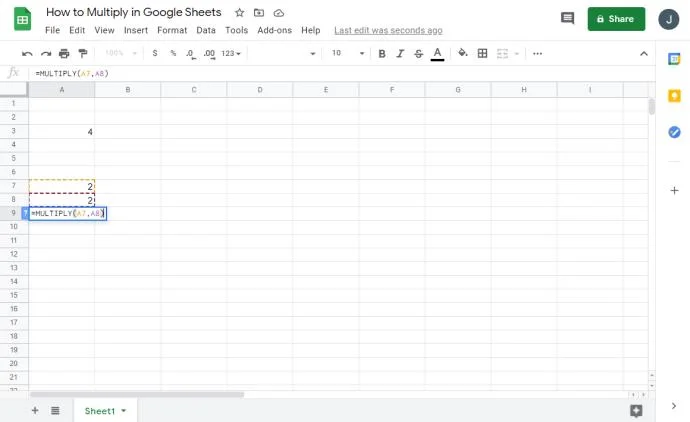 Jak mnożyć w Arkuszach Google