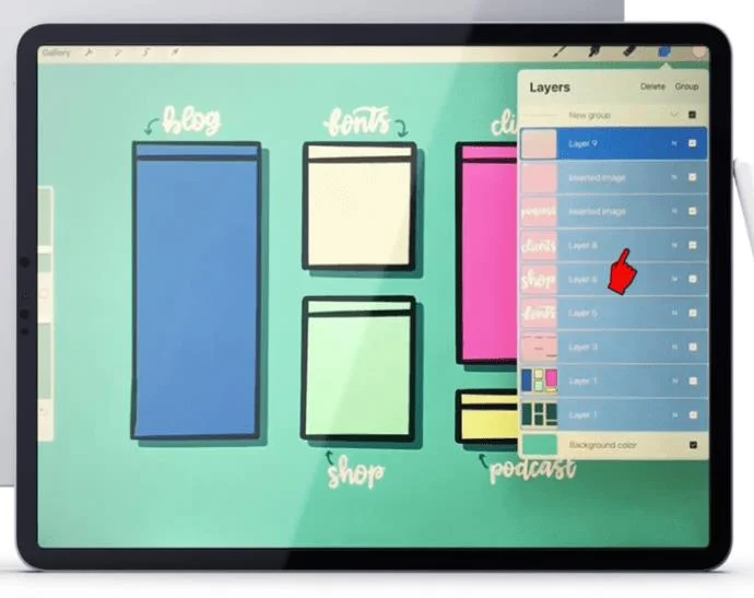 Como selecionar várias camadas no Procreate
