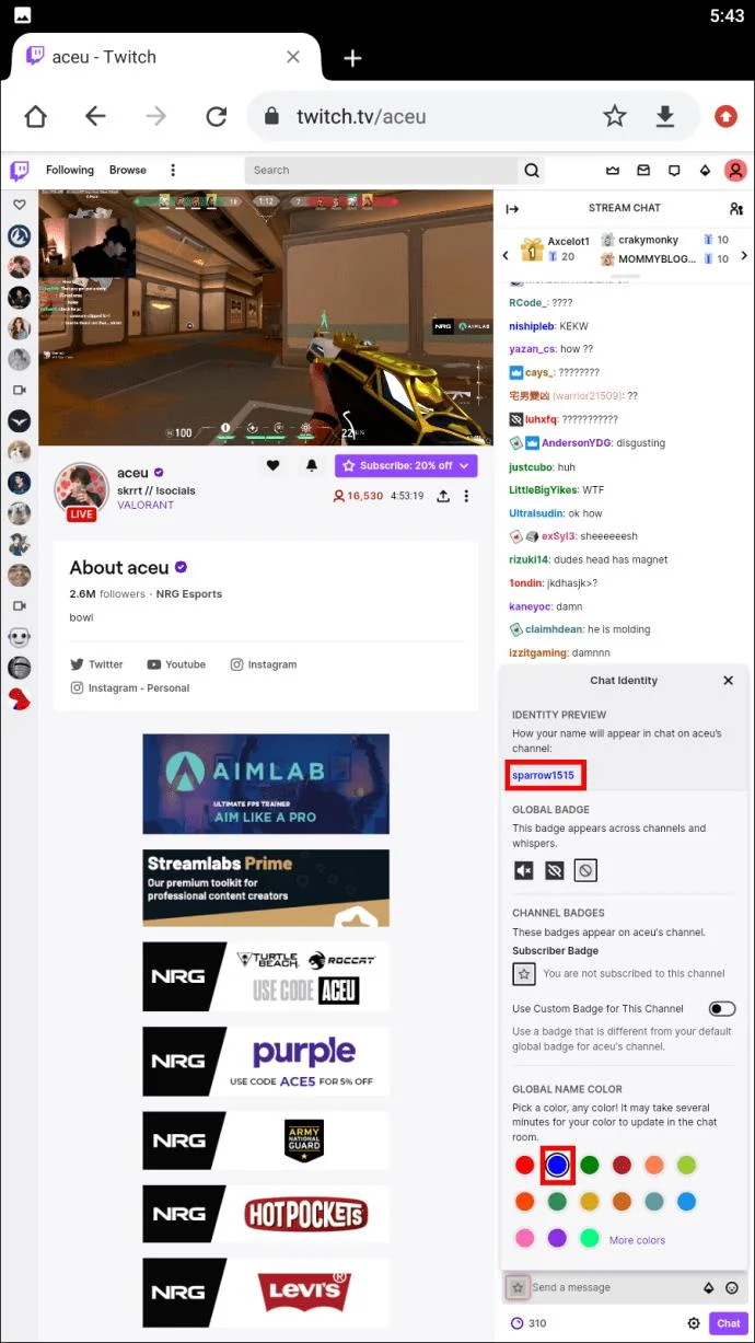 نحوه تغییر رنگ چت در Twitch به روش آسان