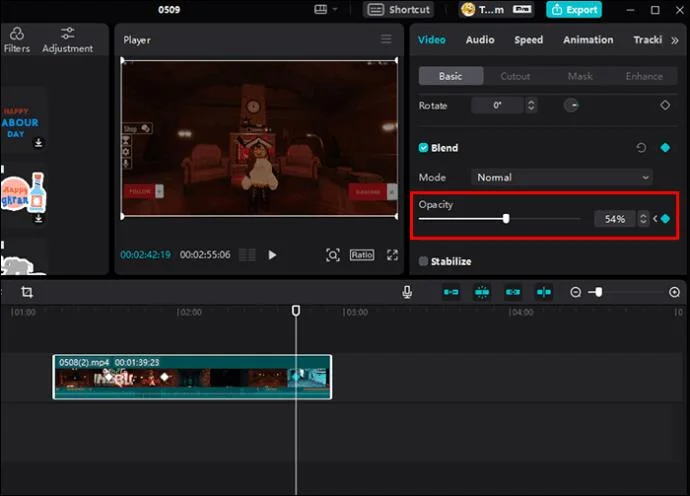 Régler l'opacité jusqu'à la fin dans CapCut PC