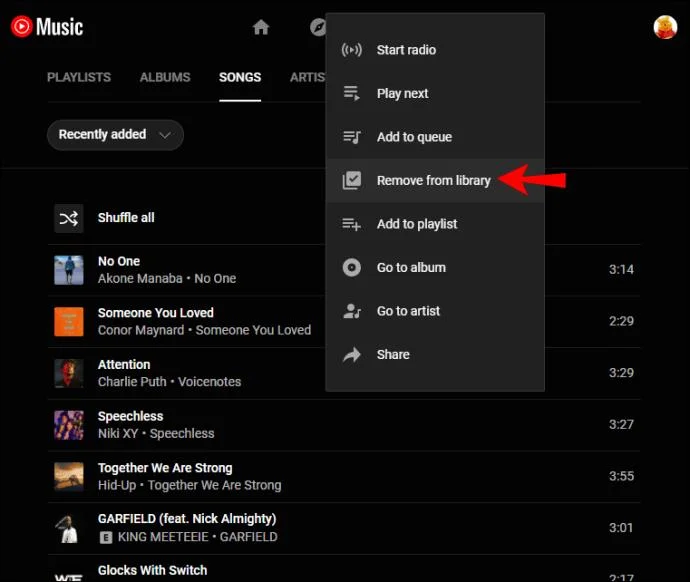 YouTube Music のライブラリに曲を追加または削除する方法