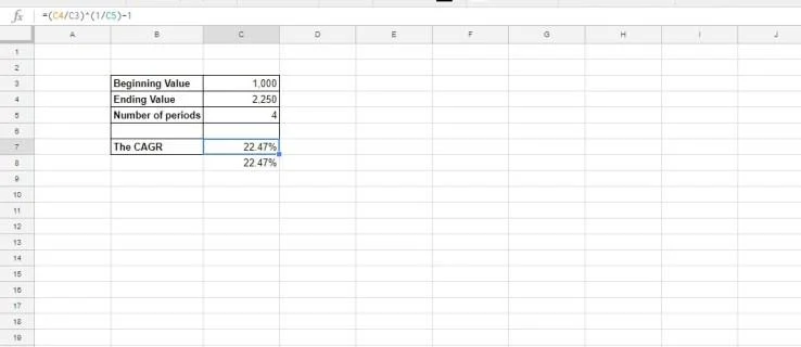 Come aggiungere la formula CAGR ai fogli di lavoro di Google Sheets