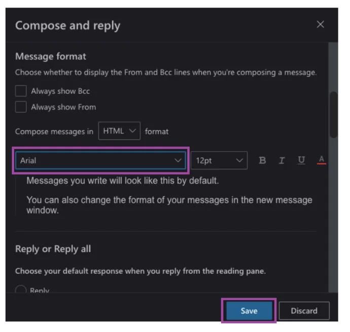 كيفية تغيير الخط الافتراضي في Outlook