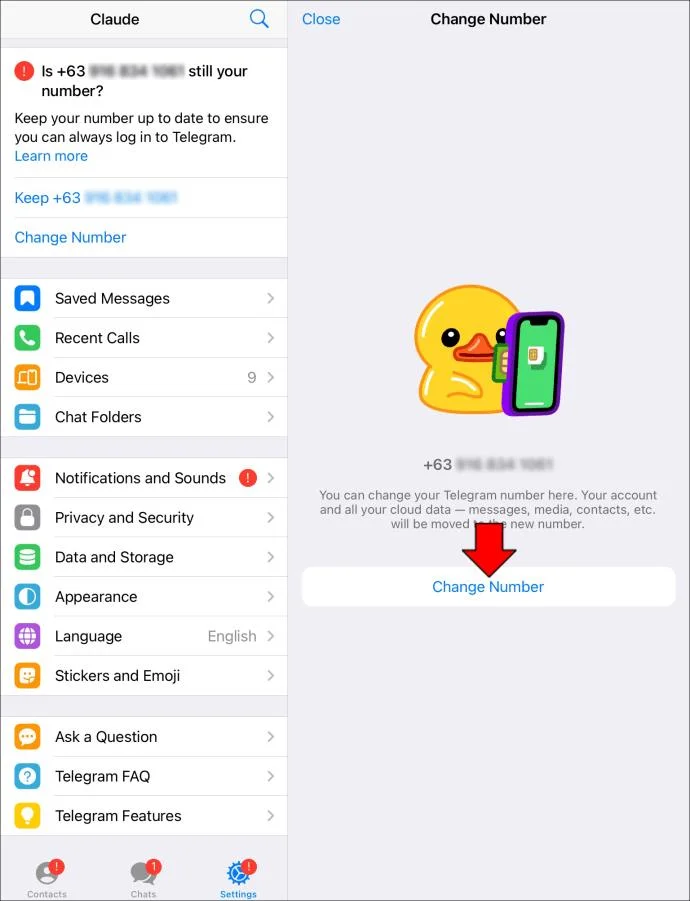 टेलीग्राम में अपना नंबर कैसे बदलें