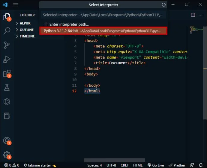 Cómo cambiar el intérprete de Python en VS Code