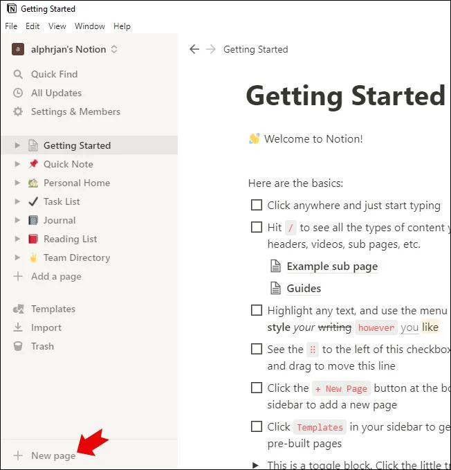 نحوه ایجاد یک پوشه در Notion