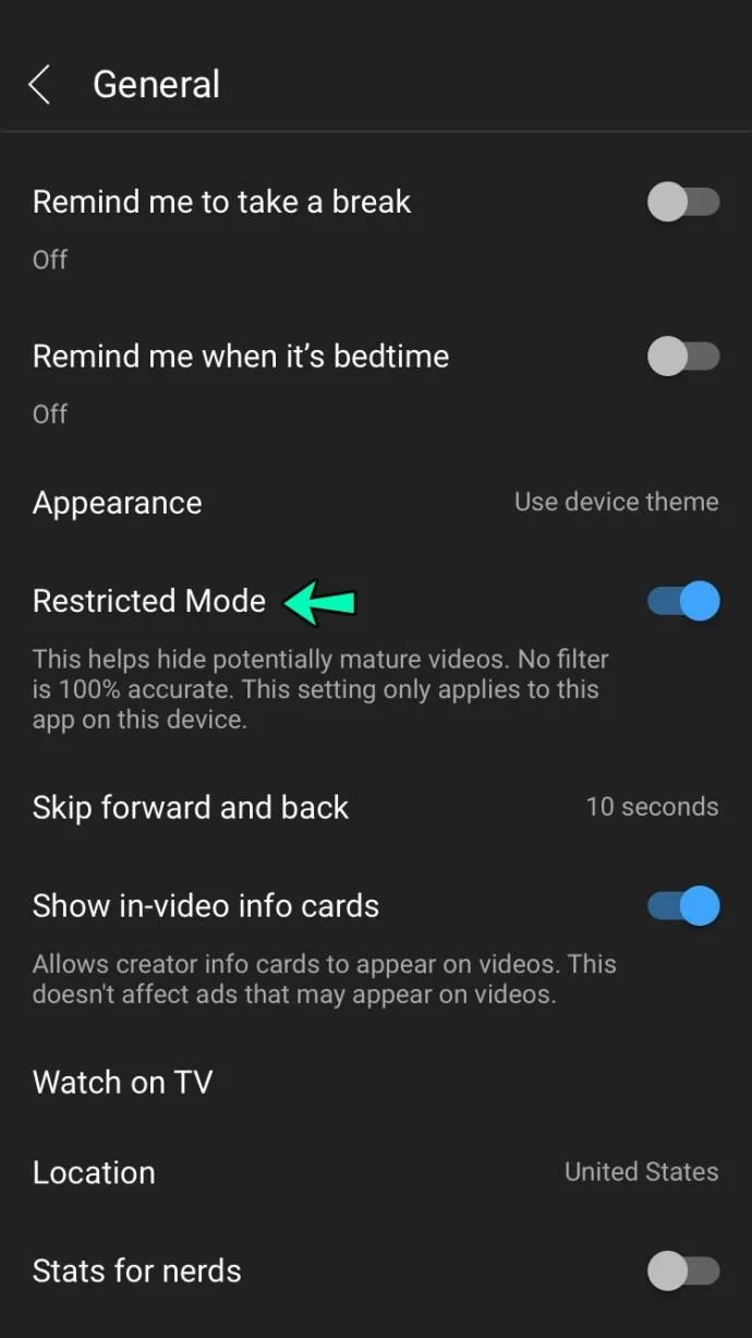 Desactivar modo restringido en YouTube para iPhone