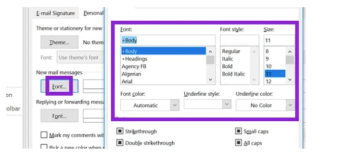 كيفية تغيير الخط الافتراضي في Outlook