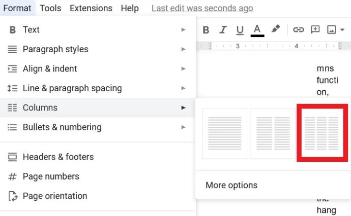 Come creare due colonne in Google Docs